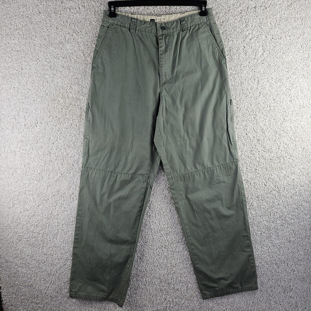 Vintage Y2K GAP Khaki Pants Sz 32x34 (32) Utility Baggy Deep Pockets Olive Green